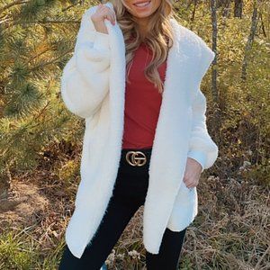 NADINE Plush Faux Fur Hooded Cardigan